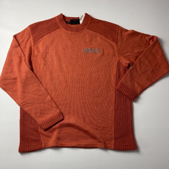 Harley-Davidson Motorcycles Embroidered Stitched MEDIUM Orange Sweater Pullover - Picture 1 of 11